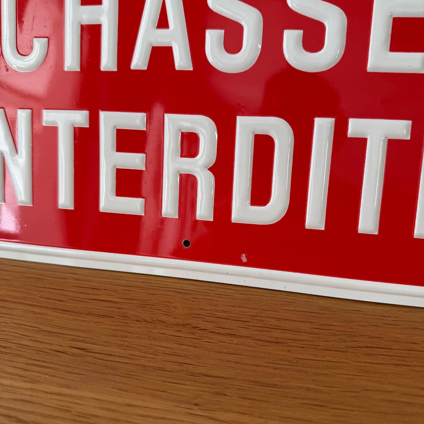 French Enamel Chasse Interdite Hunting Sign Red White Plaque 1407264