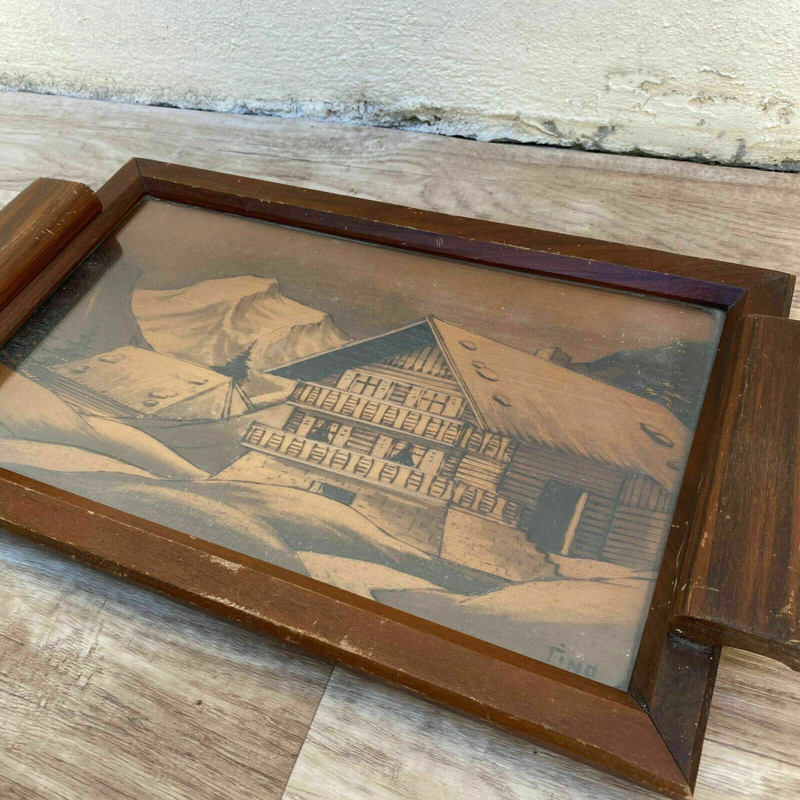French Alpine Tray Wooden Serving Mountain Chalet Savoie Signed 31102121 Unbranded