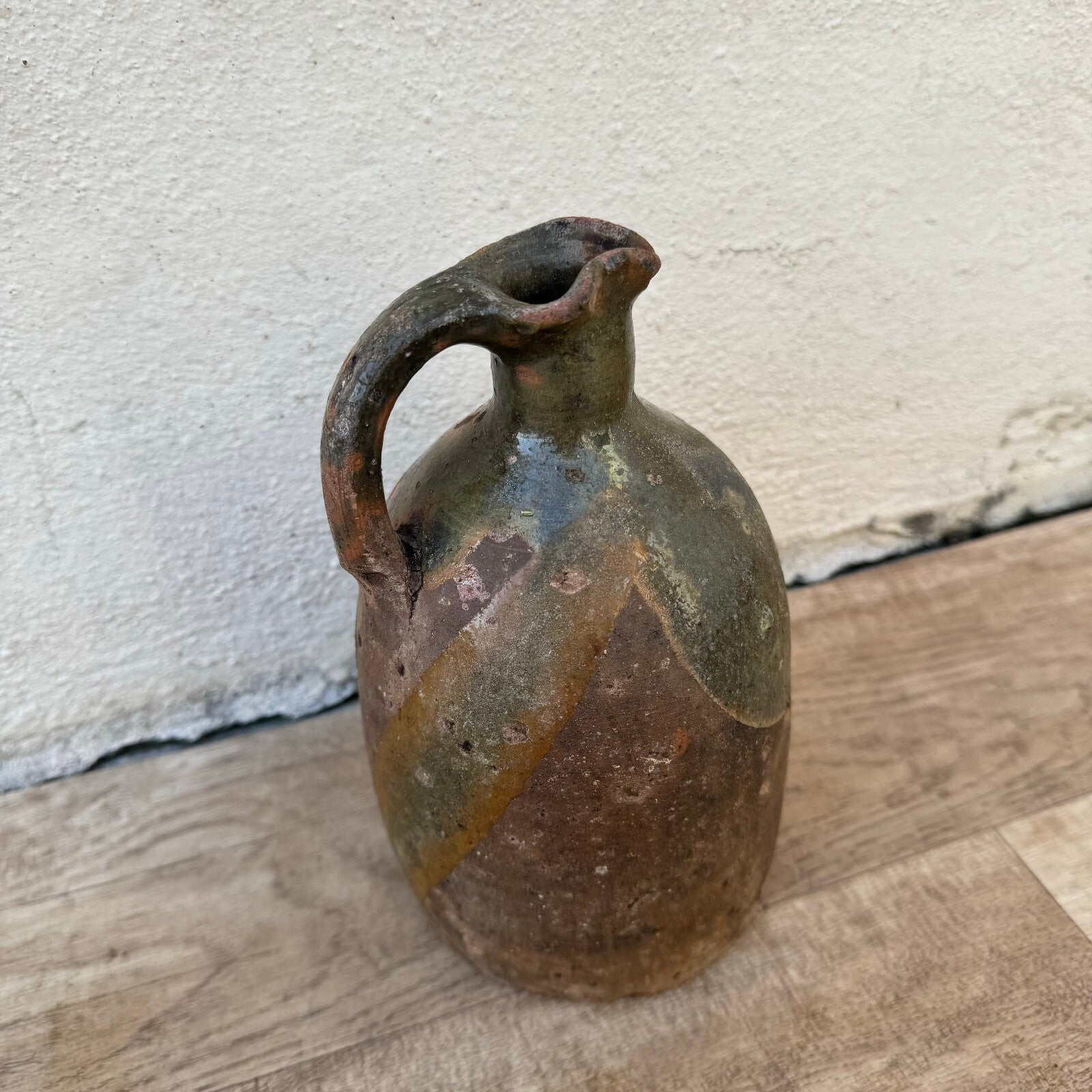 French Pottery Jug Antique Handmade Terra Cotta Pitcher Rustic 06022416 Unmarked