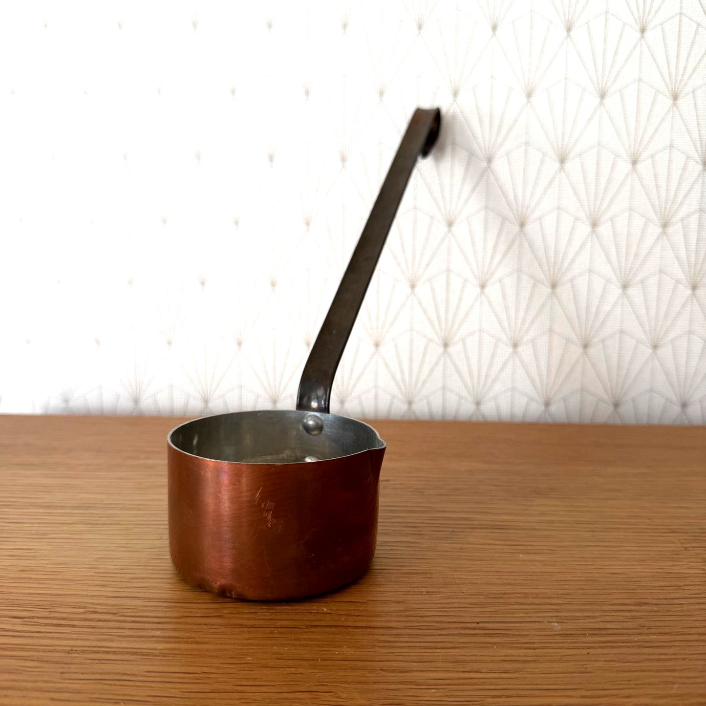 Vintage French Copper Saucepan Tin Lined Iron Handle 1606265 Unbranded