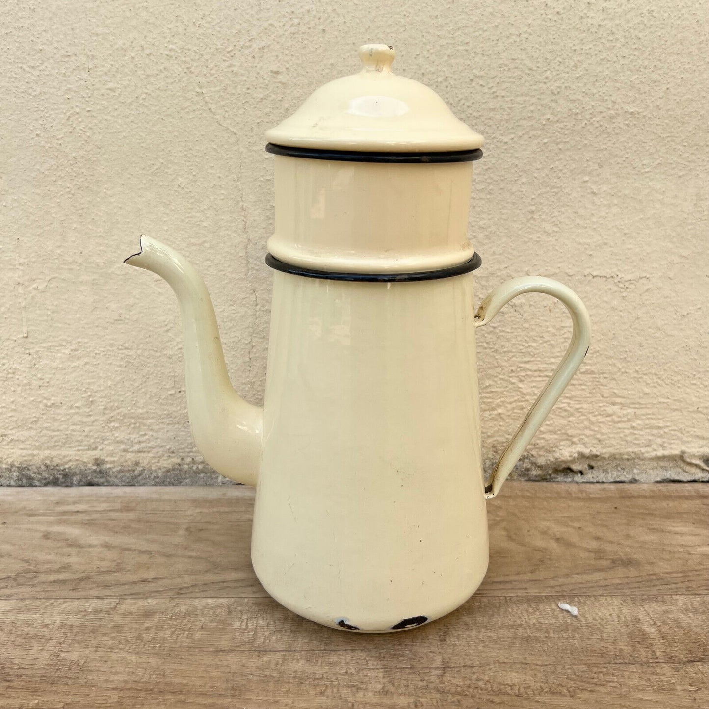 Vintage French Enamelware enameled beige Enamel Coffee Pot 26052213 - Fleamarketfrance