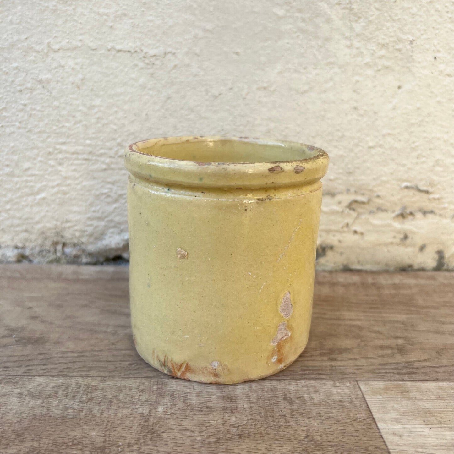 Handmade Glazed Yellow Antique French Confit Jam Pot Small Terracotta 1409249 - Fleamarketfrance