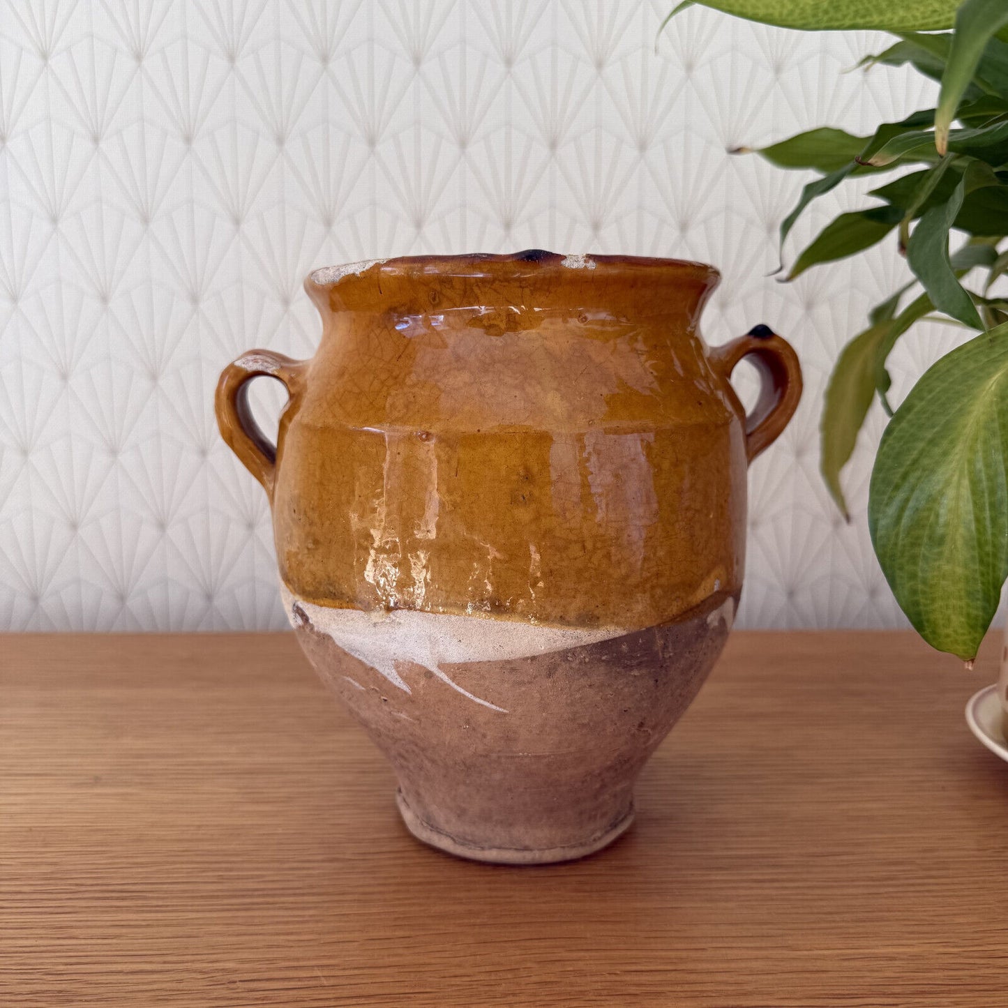 RARE 11" HANDMADE GLAZED TERRA COTTA ANTIQUE FRENCH CONFIT POT VASE 0902257 - Fleamarketfrance