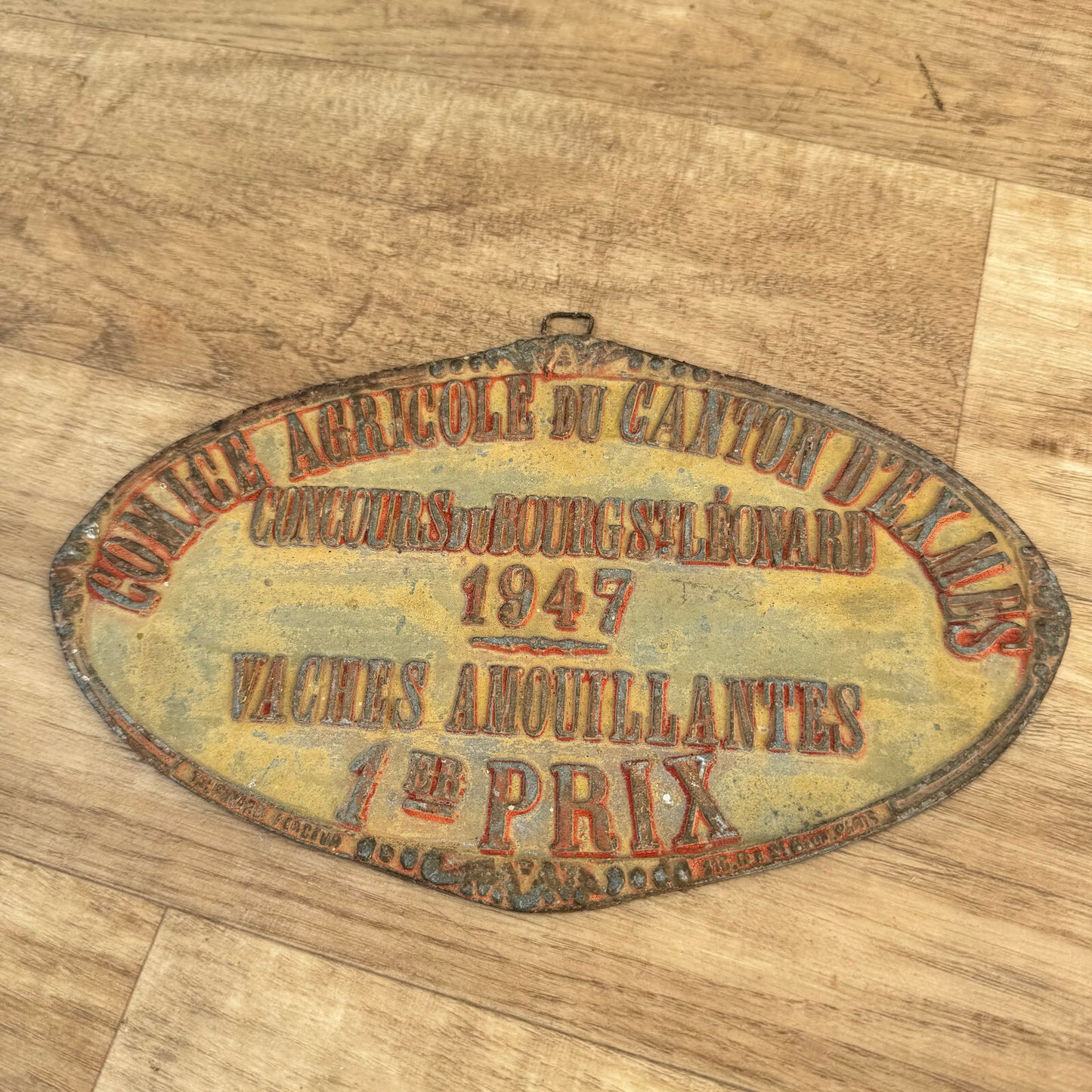 French Vintage Agricultural Award Trophy Plaque 1947 Dairy Cattle Prize 0907243 Fleamarketfrance