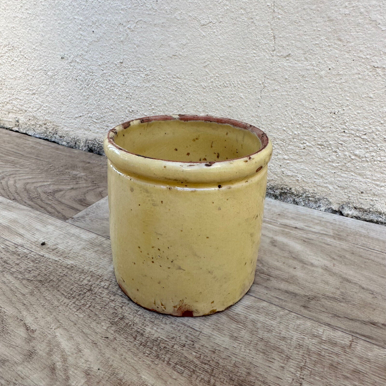 HANDMADE GLAZED YELLOW ANTIQUE FRENCH CONFIT JAM POT TERRACOTTA 0703252 - Fleamarketfrance