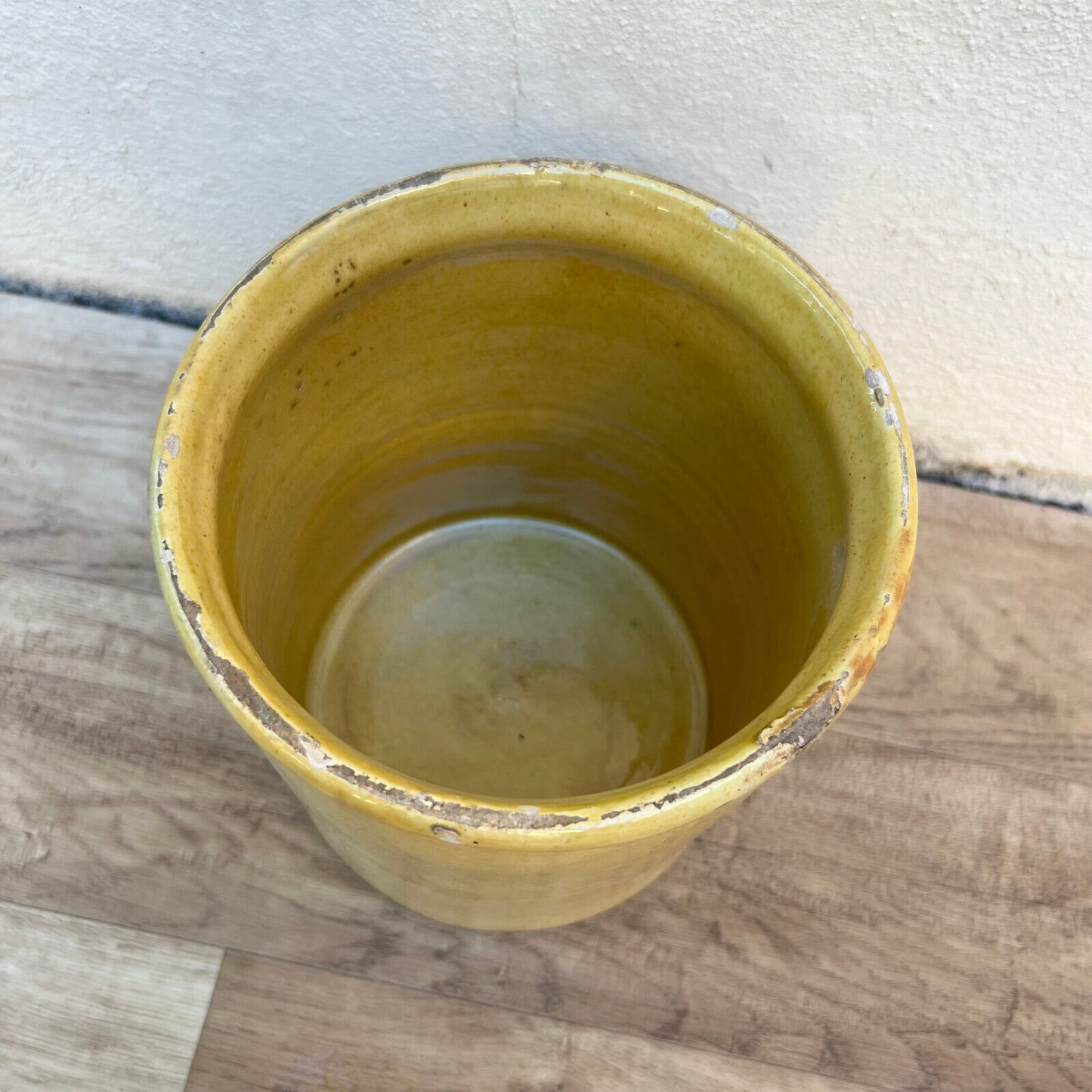 HANDMADE GLAZED YELLOW ANTIQUE FRENCH CONFIT JAM POT TERRACOTTA 8" 2905247 - Fleamarketfrance