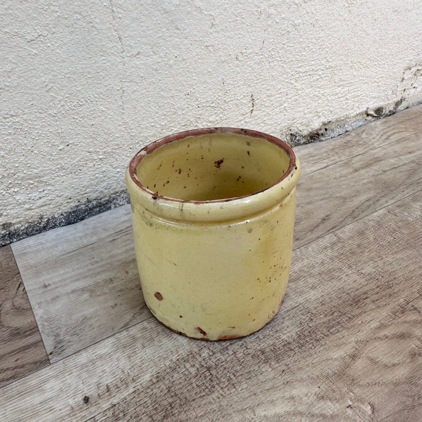 HANDMADE GLAZED YELLOW ANTIQUE FRENCH CONFIT JAM POT TERRACOTTA 0703252 - Fleamarketfrance