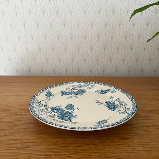 French Blue White Transferware Compote Sarreguemines Ceramic Dish 111257 sarreguemines