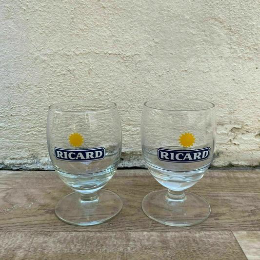 2 FRENCH RICARD ANISETTE PASTIS GLASSES WITH SUNBURST MOTIF 1103233 - Fleamarketfrance