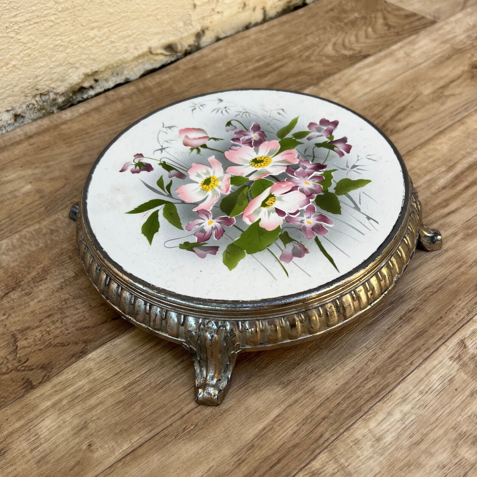 Vintage porcelain metal flowers french Trivet france 2110223 - Fleamarketfrance