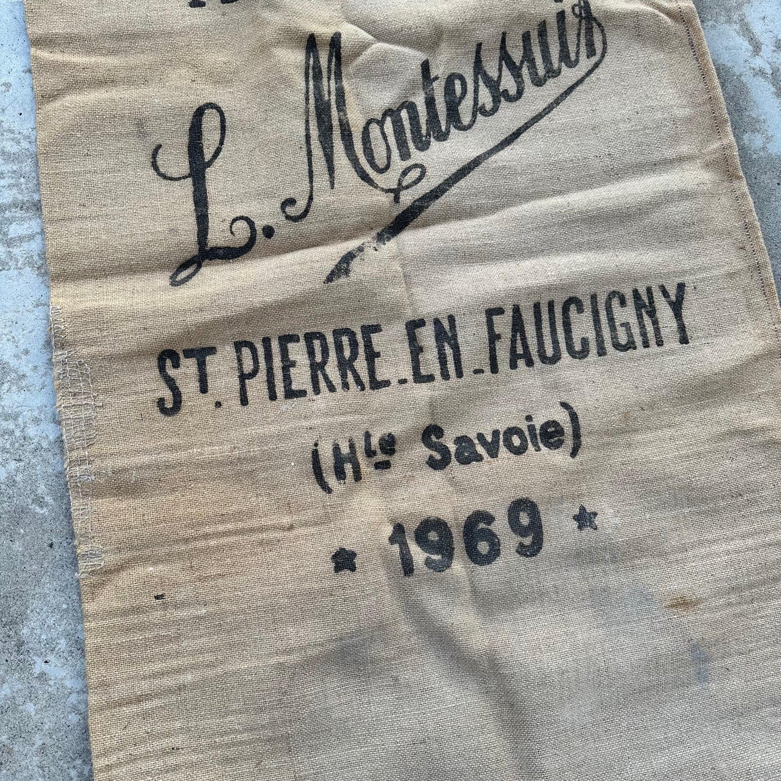 Vintage French Grain Sack Minoterie Montessus 1969 Linen Flour Sack 1710243 Unbranded