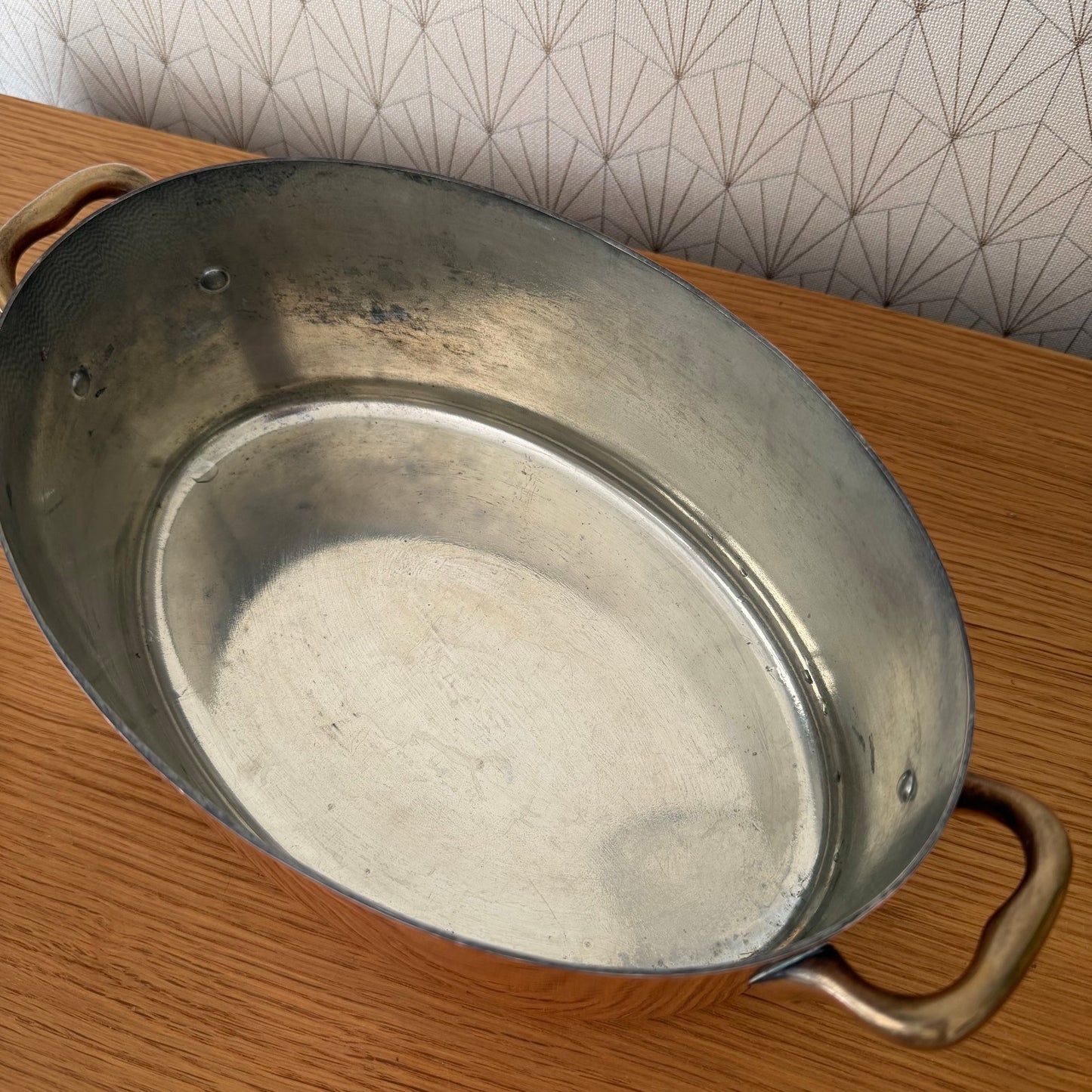 Vintage French Copper Oval Cocotte Brass Handles Tin Lined 1908262 Fleamarketfrance