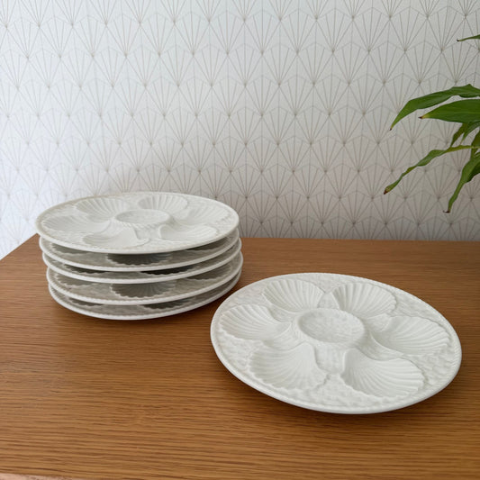 Set of 6 Vintage French Oyster Plate Longchamp France white 2010253