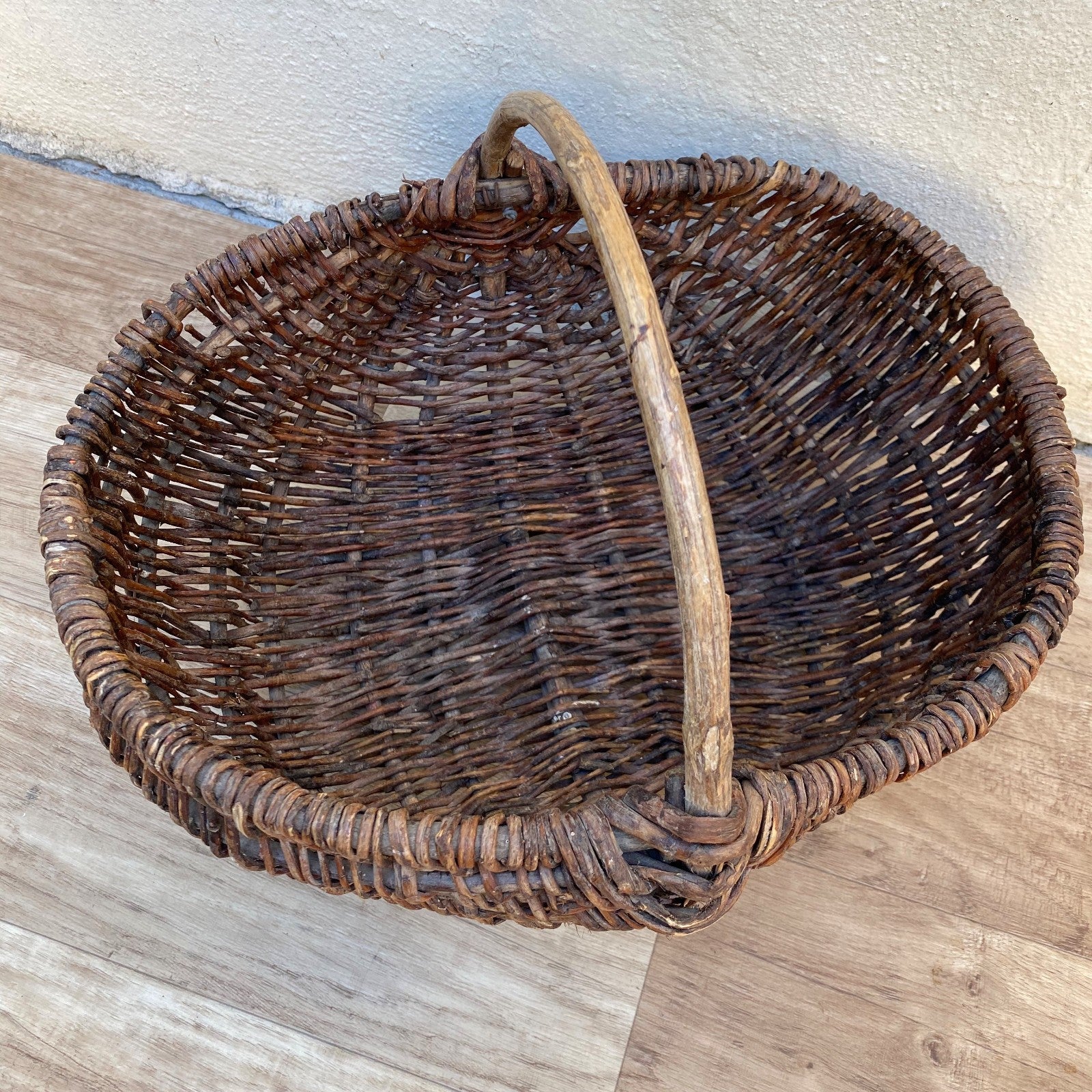 French Wicker Gathering Basket Vintage Chestnut Market Rustic 0407261 Fleamarketfrance