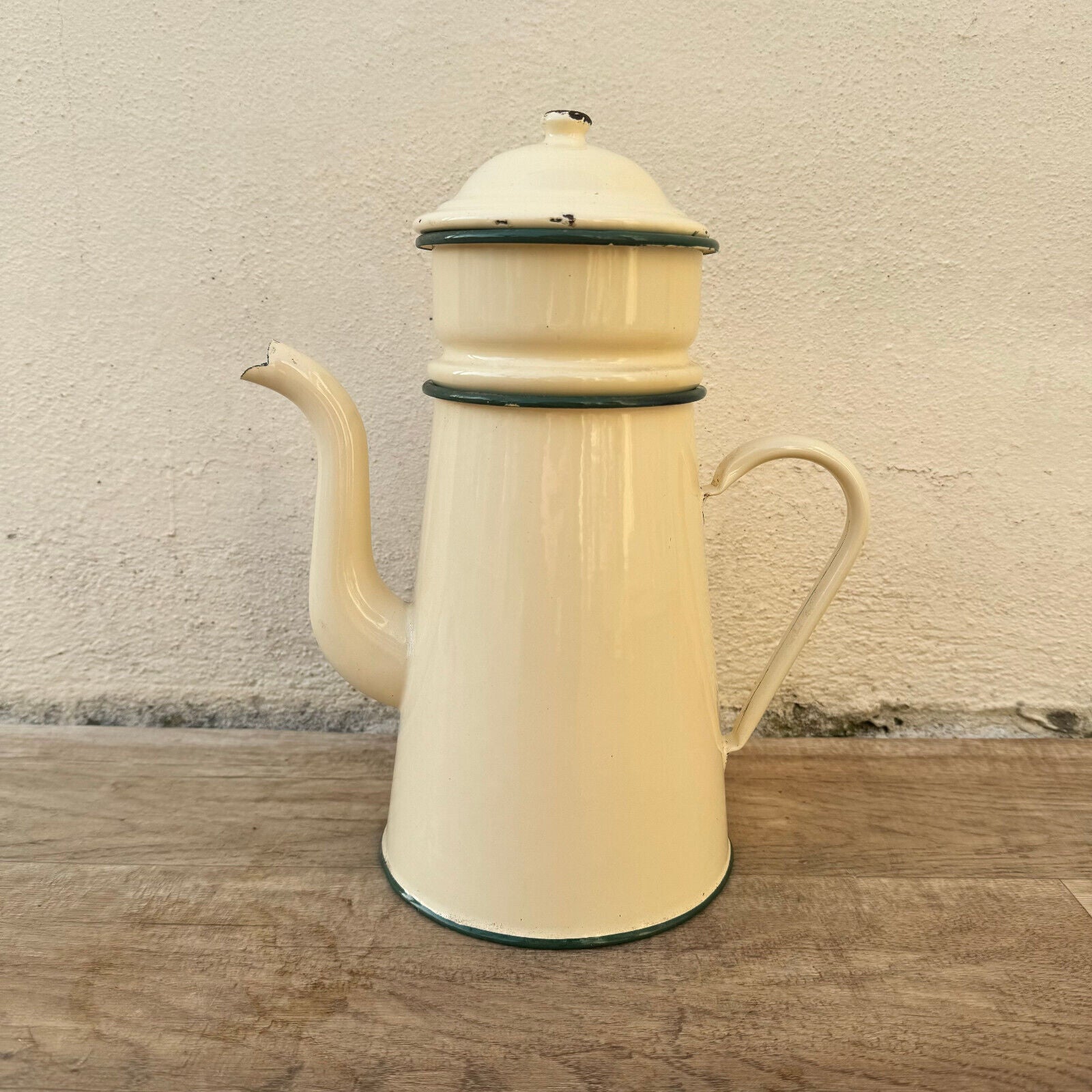 Vintage French Enamelware beige Enamel Coffee Pot 0602249 - Fleamarketfrance