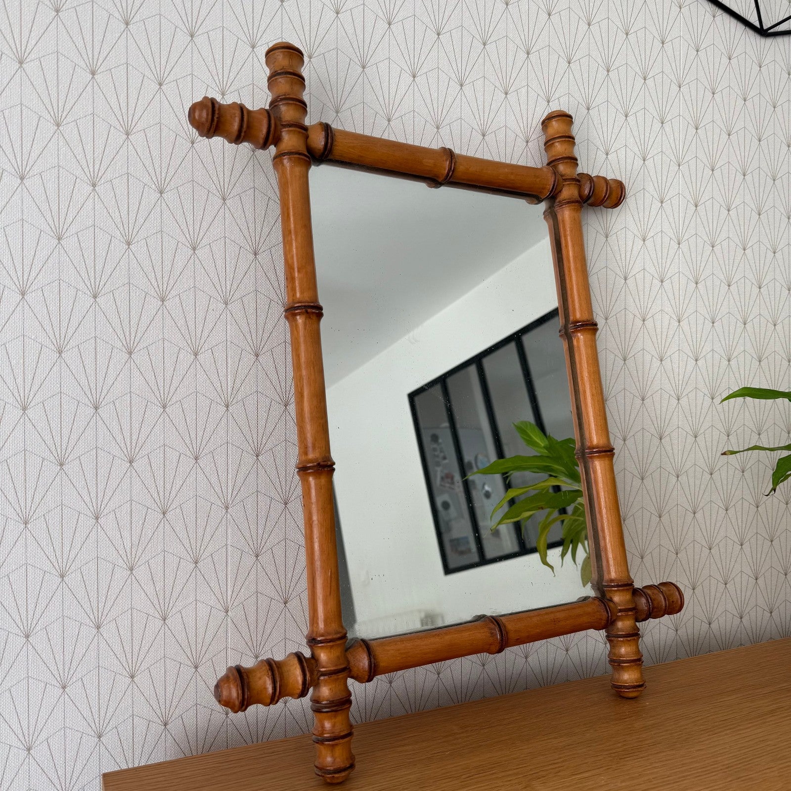 Vintage French wood faux bamboo WALL-HANGING MIRROR 1707252 Fleamarketfrance