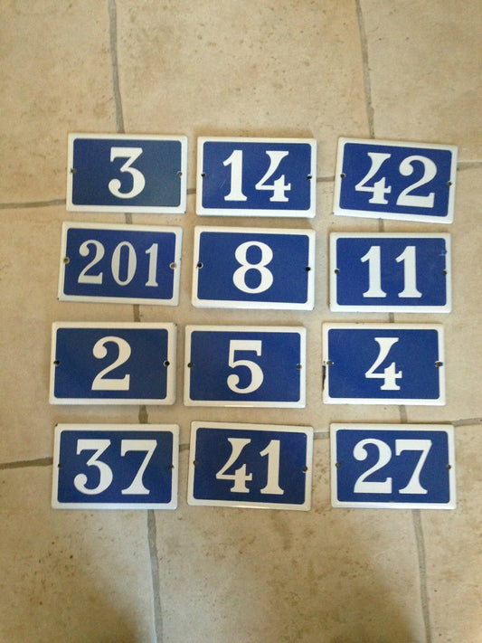 French Enamel House Numbers Street Door Signs Blue White Vintage 3 14 42 42 Unbranded