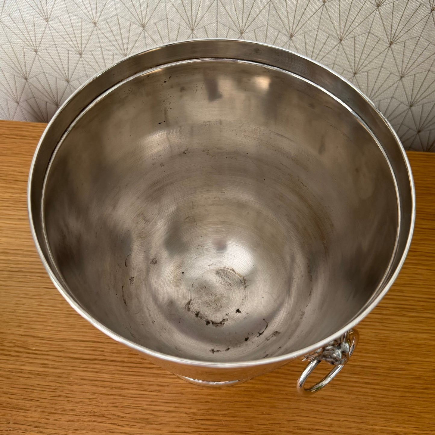 Vintage French Champagne Silverplate Ice Bucket Cooler Lion Handles 0807253