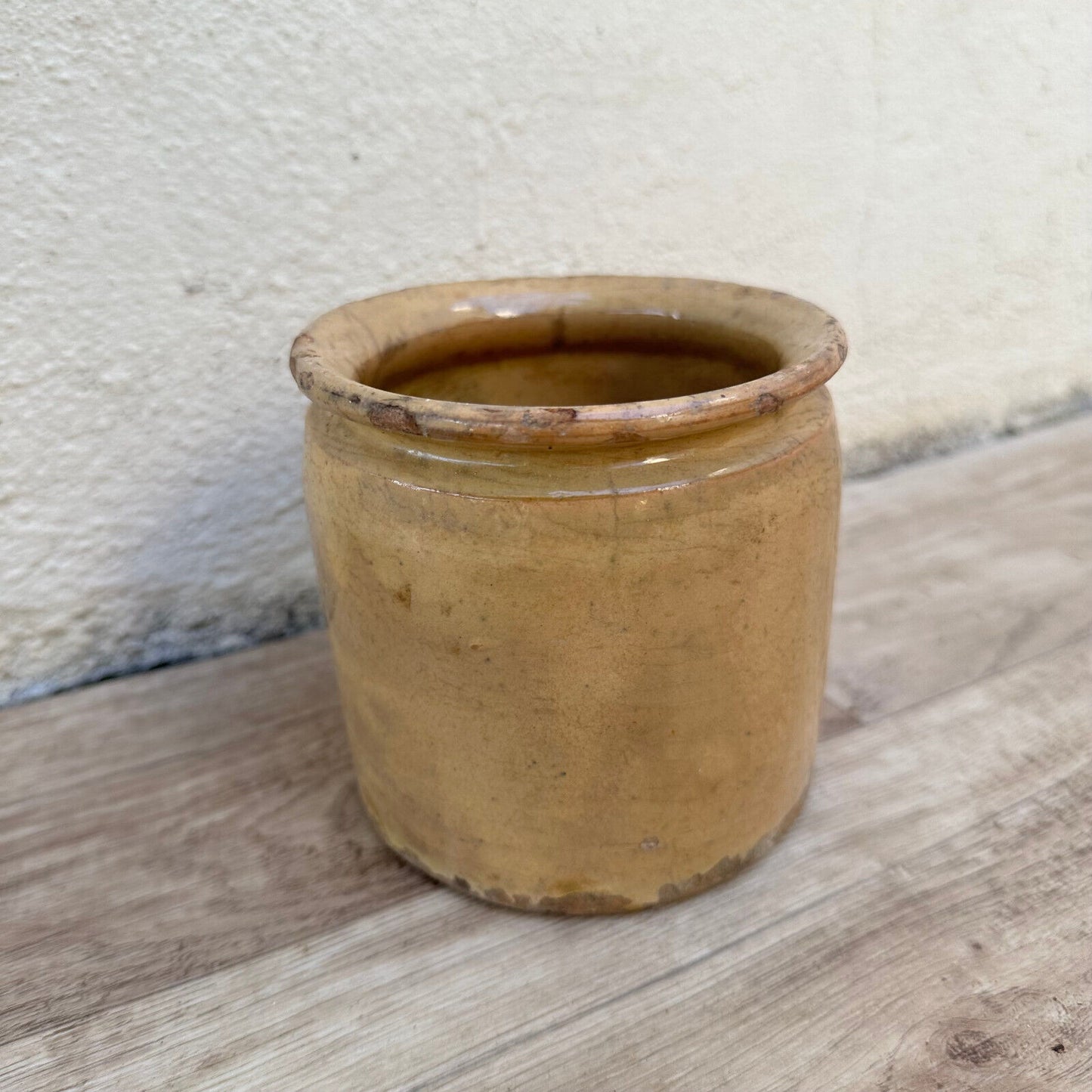 HANDMADE GLAZED BEIGE YELLOW ANTIQUE FRENCH JAM POT CONFIT 0503259 Unmarked