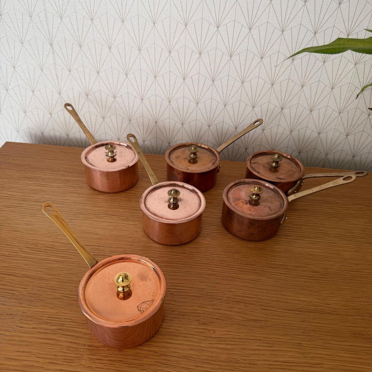French Copper Saucepans Set of 6 with Lids Brass Handles Cookware 1803264 Unbranded