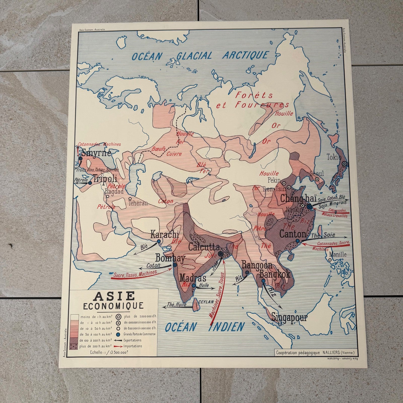 Vintage French Educational Map Poster Asia Australia School 20082619 Fleamarketfrance
