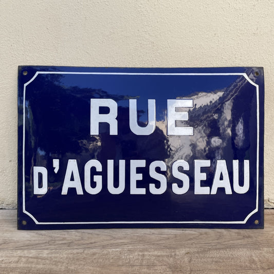 French Street Sign Rue D'Aguesseau Blue Enamel Vintage Plaque 1501253 Fleamarketfrance