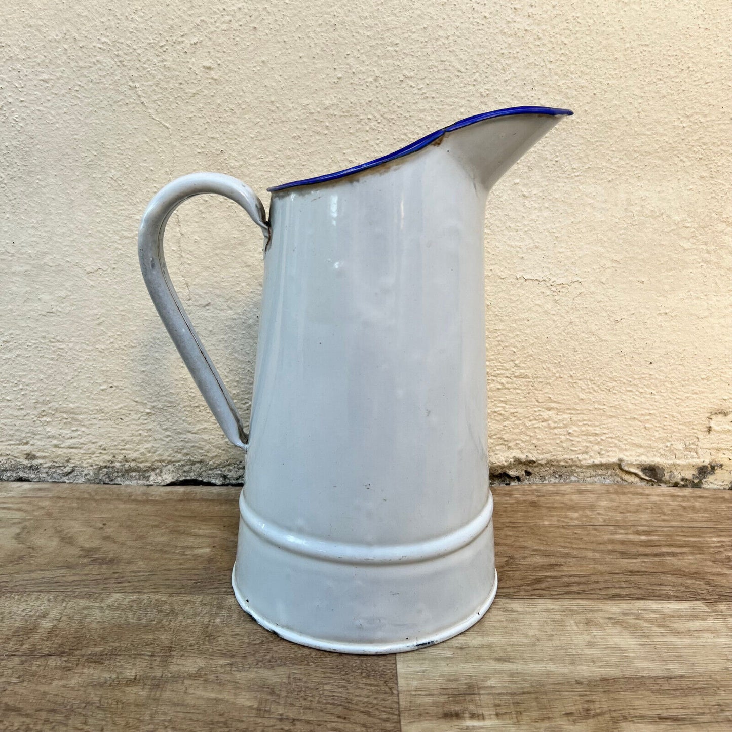 Vintage French Enamel pitcher jug water enameled white small 0610228 - Fleamarketfrance