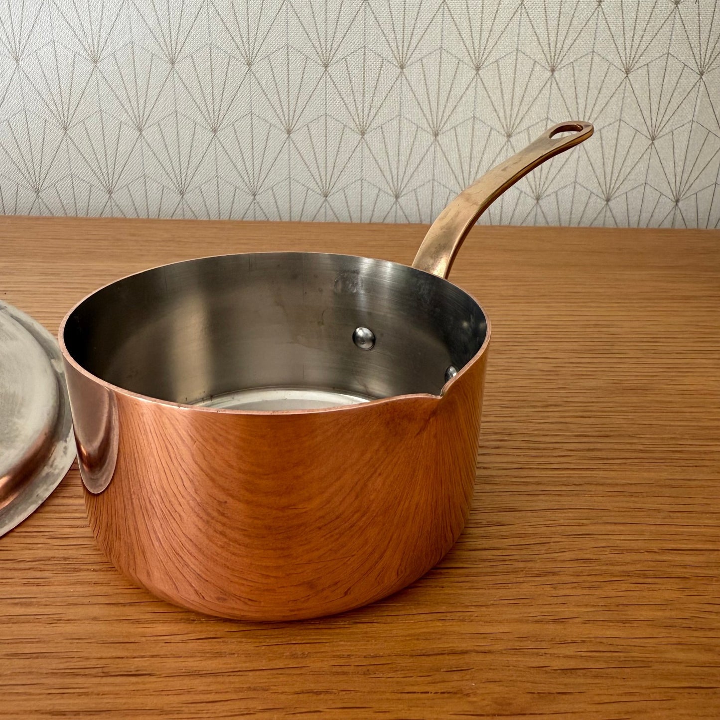 Vintage sauce pan Le Gourmet French COPPER lining with lid 2608259