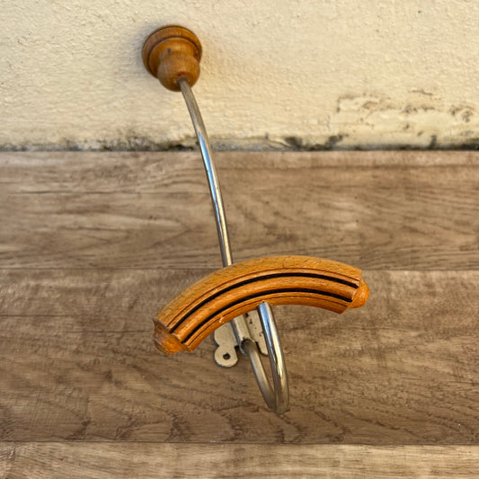 French Vintage Coat Hook Wall Mount Wood Metal Swing Arm 1950s 0903253 Unbranded