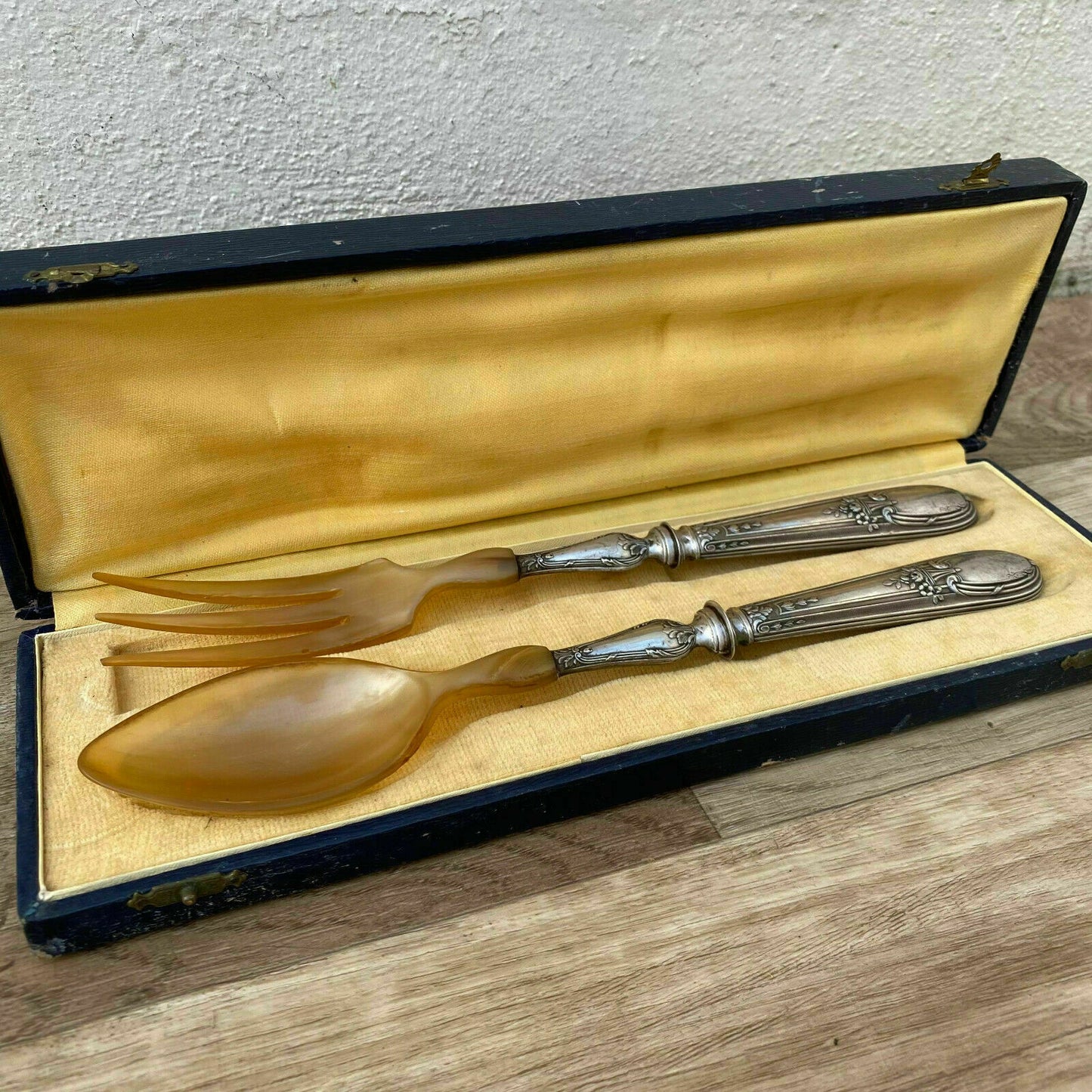 French Sterling Silver Serving Set Antique Salad Spoons Boxed 11122011 Unbranded