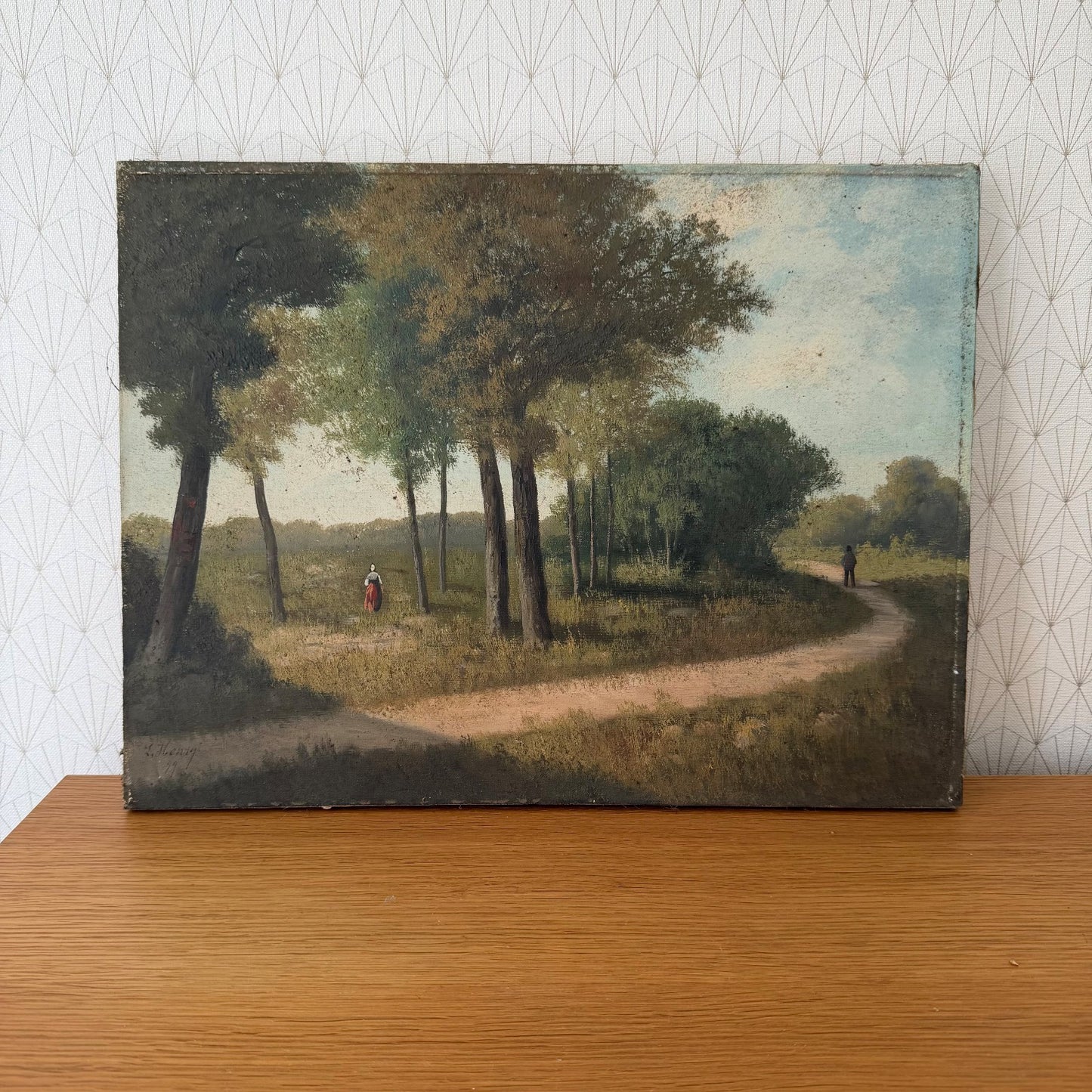 Antique French Landscape Painting Oil Canvas Forest Path Signed 1899 2604261 Fleamarketfrance