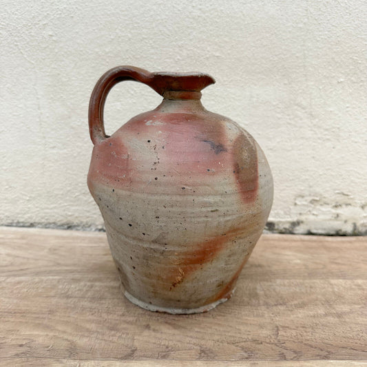 HANDMADE GLAZED BEIGE ANTIQUE FRENCH STONEWARE JUG PITCHER 1611234 - Fleamarketfrance