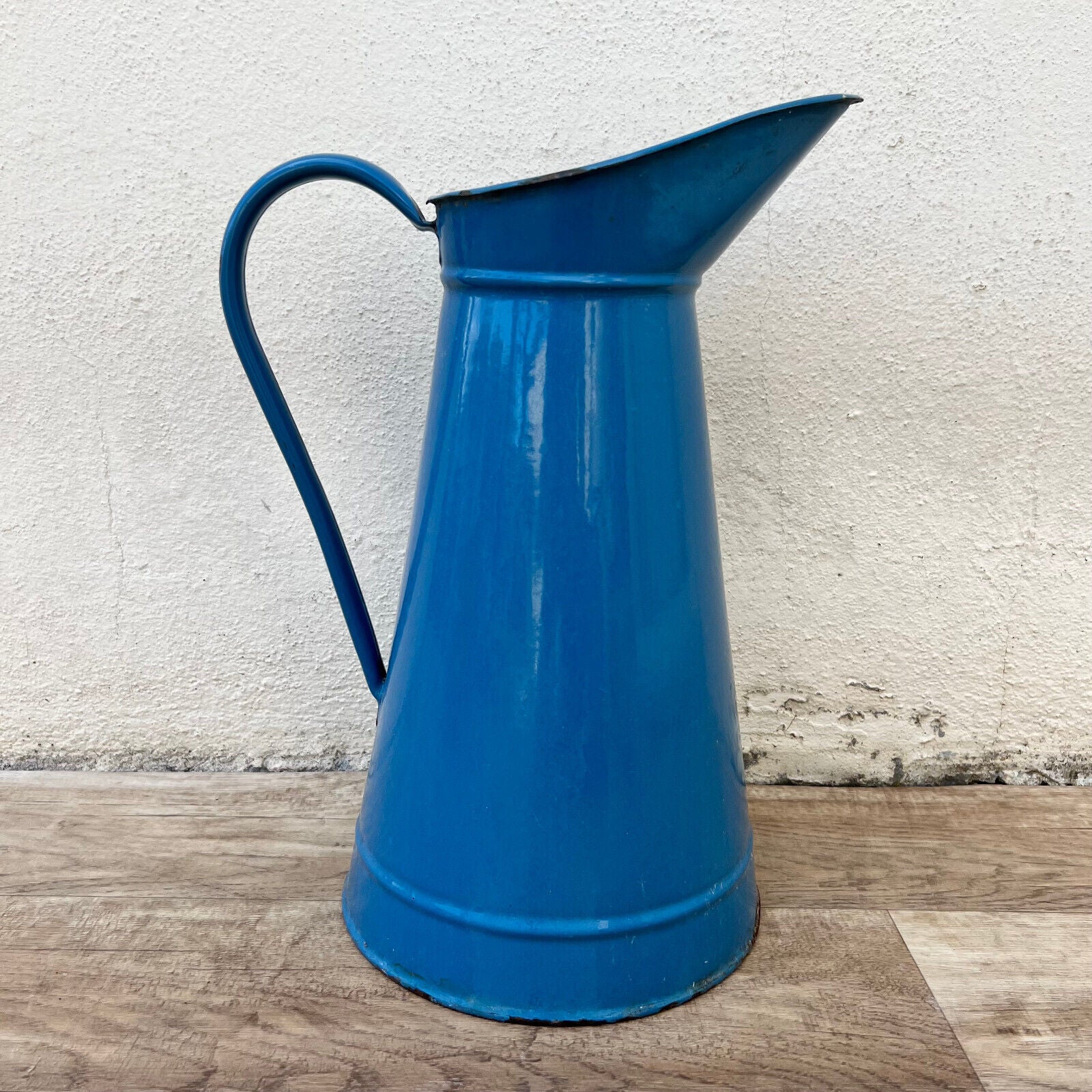 Vintage French Enamel pitcher jug water enameled blue 1512246 - Fleamarketfrance