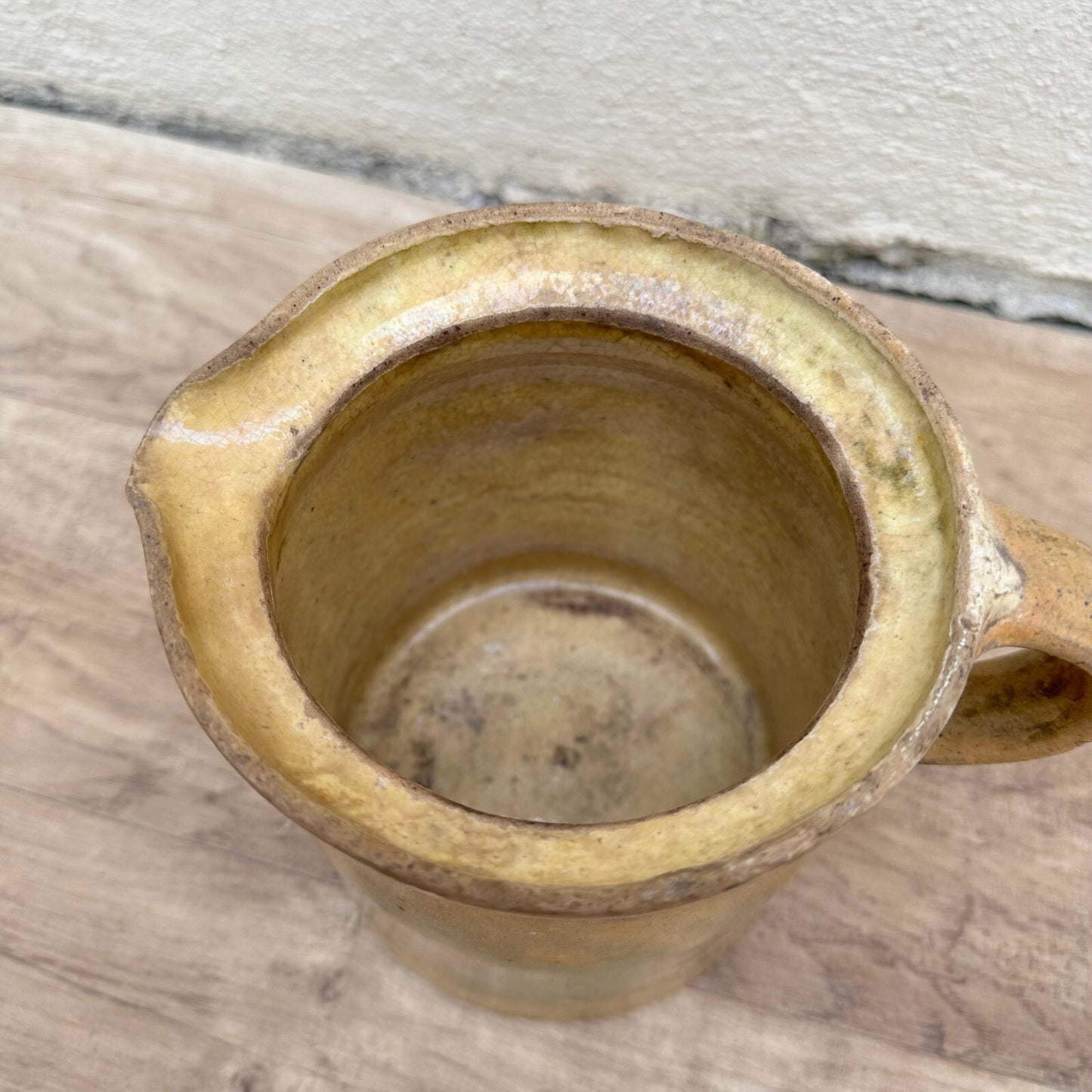 Antique French Ceramic Pitcher Savoie Folk Pottery Yellow Green 1611237 Unmarked