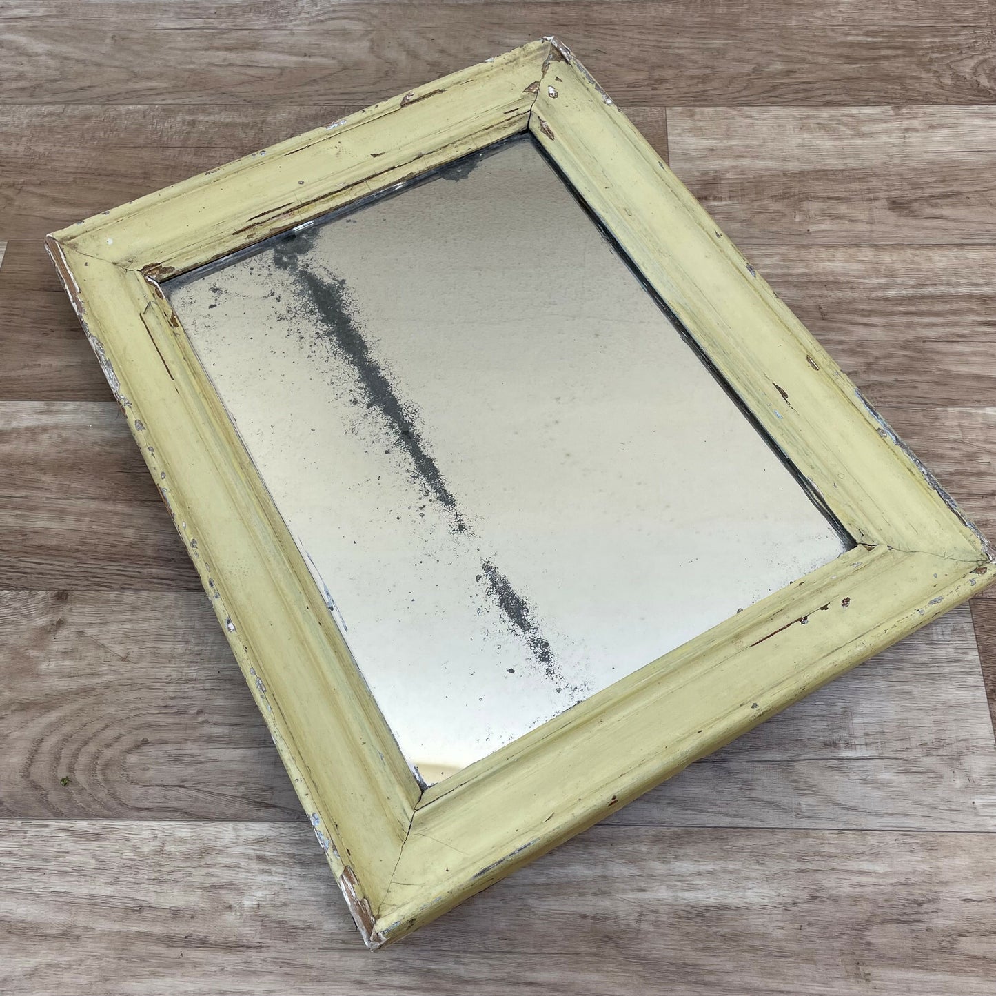French Vintage Mirror Distressed Yellow Wood Frame Wall Hanging 1602229 Fleamarketfrance