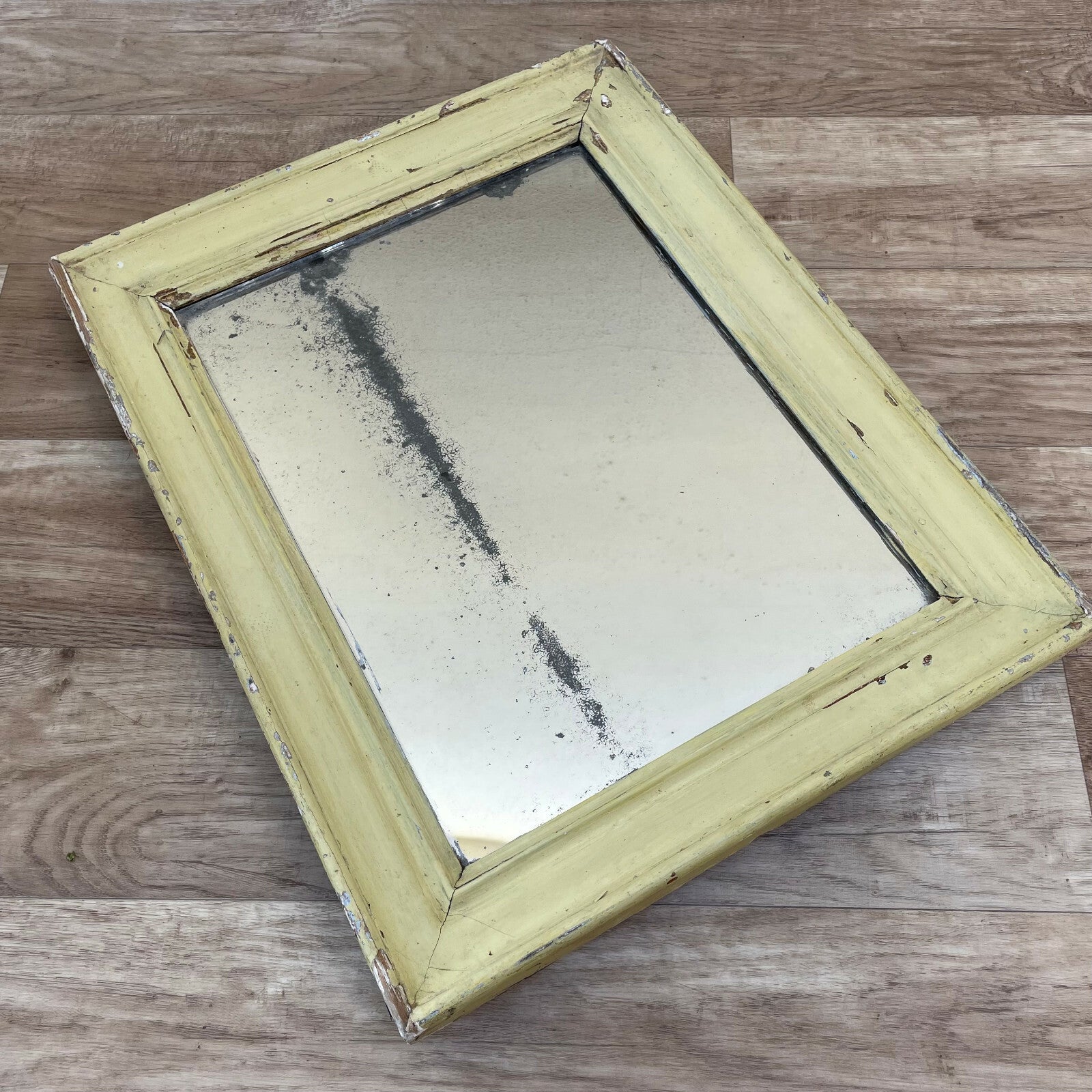 French Vintage Mirror Distressed Yellow Wood Frame Wall Hanging 1602229 Fleamarketfrance