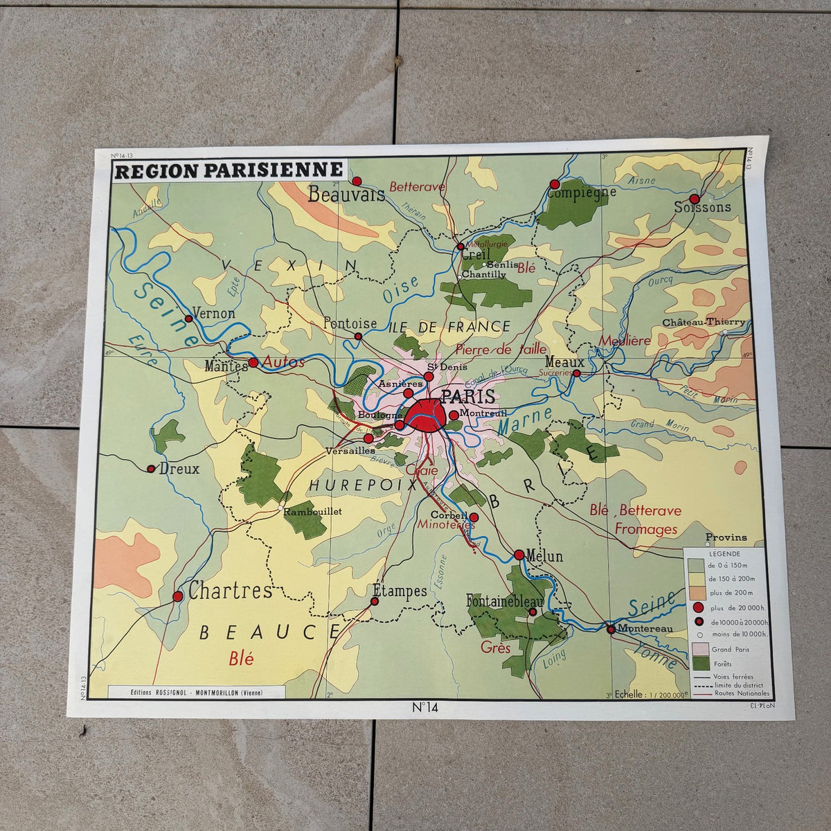 Vintage French Educational School Map Paris Region Poster 2008261 Fleamarketfrance