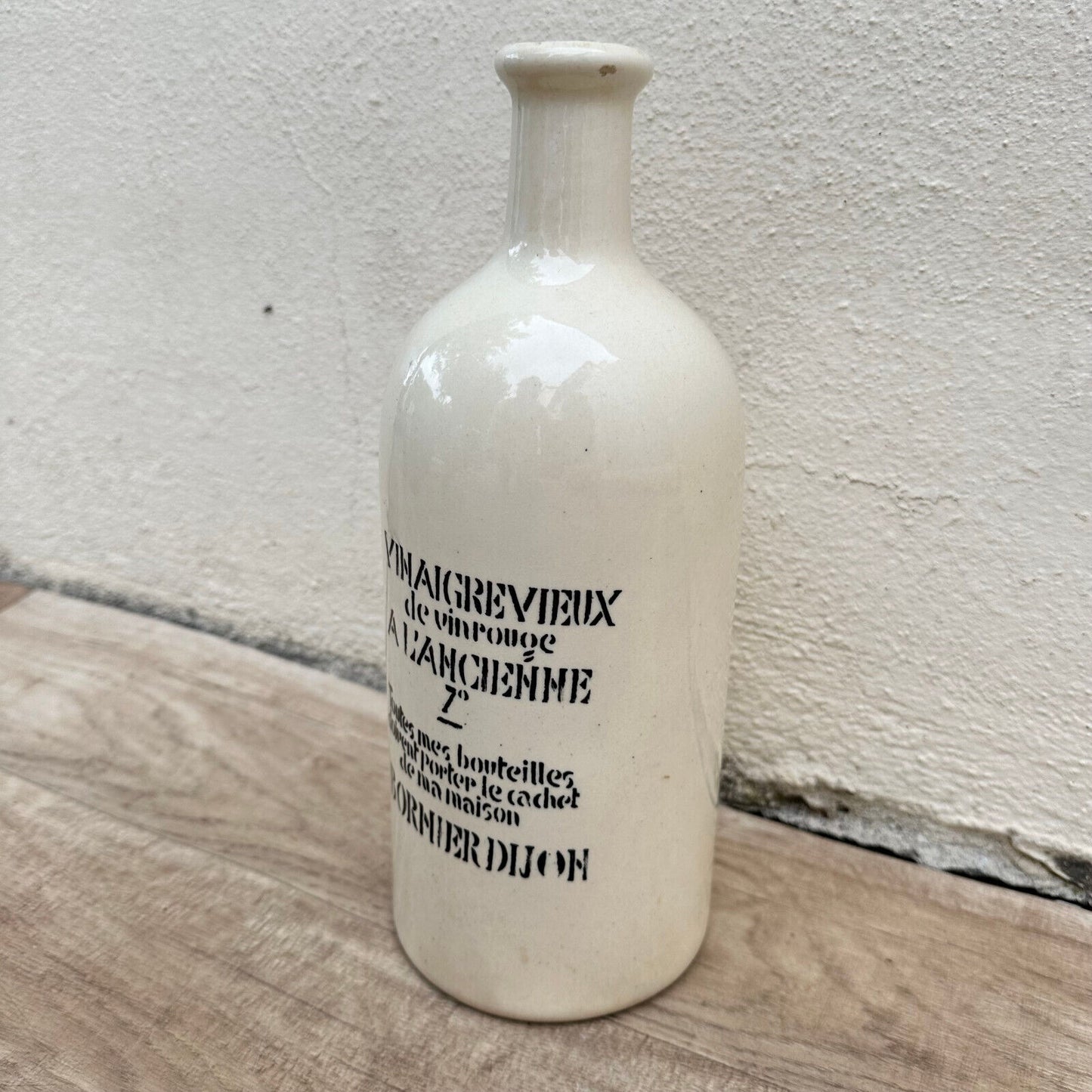 HANDMADE GLAZED GREY FRENCH VINEGAR BOTTLE DIJON STONEWARE 1611232 - Fleamarketfrance