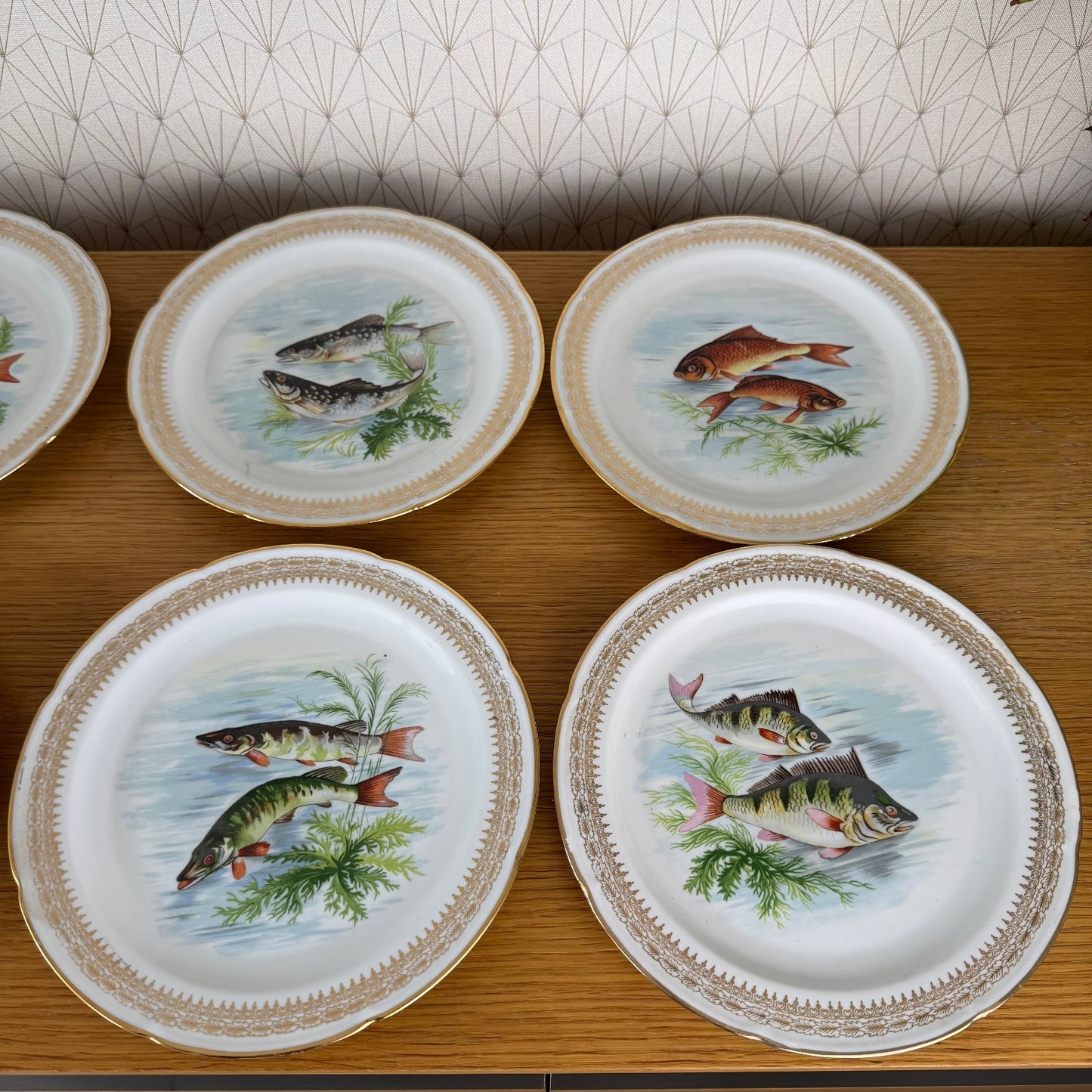 Vintage French Vintage set of 12 Fish Porcelain Dinner Plates tray 2710254