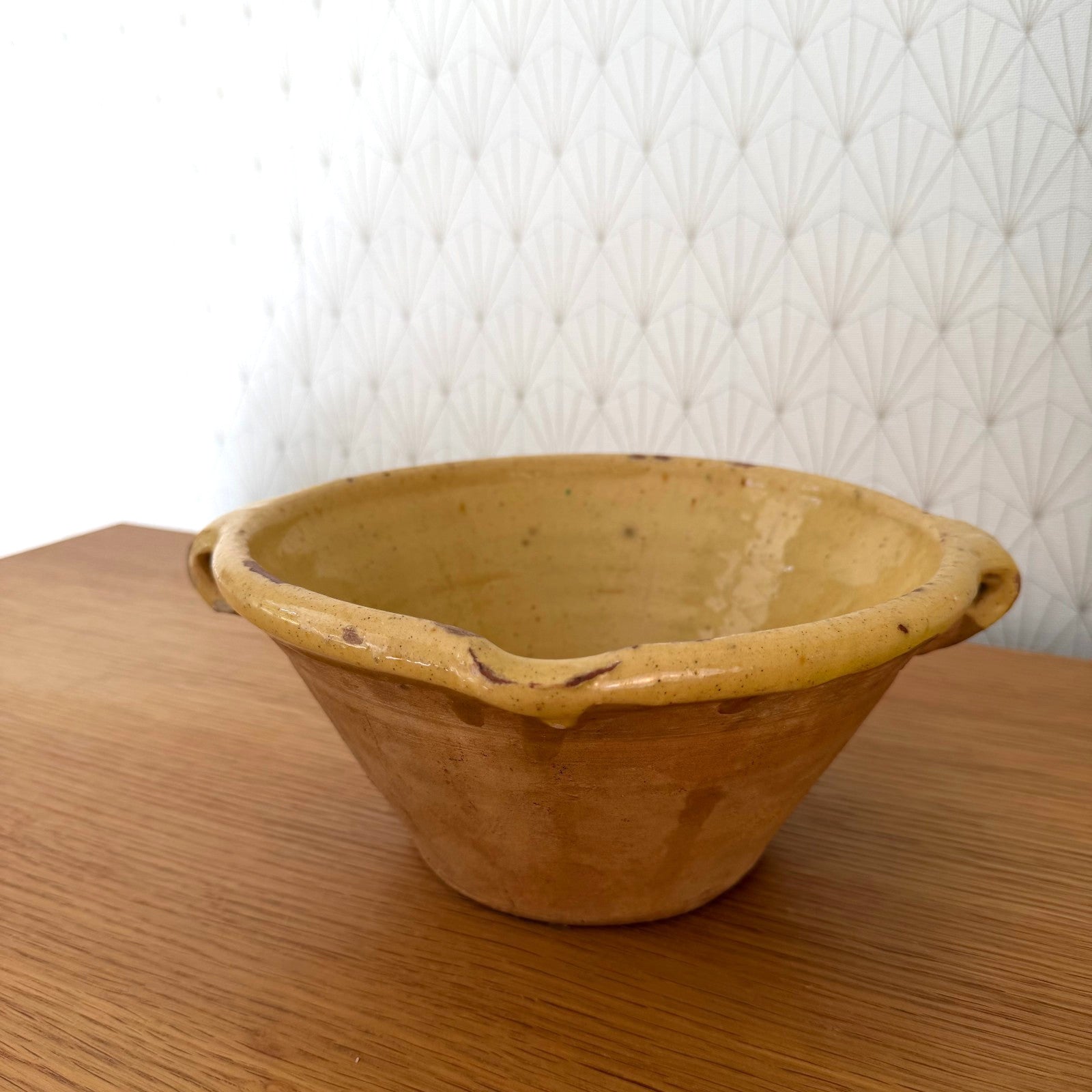 Vintage French Pottery Tian Bowl Yellow Terracotta Mixing 8.5" 2210254 Fleamarketfrance : French vintage and antique decor