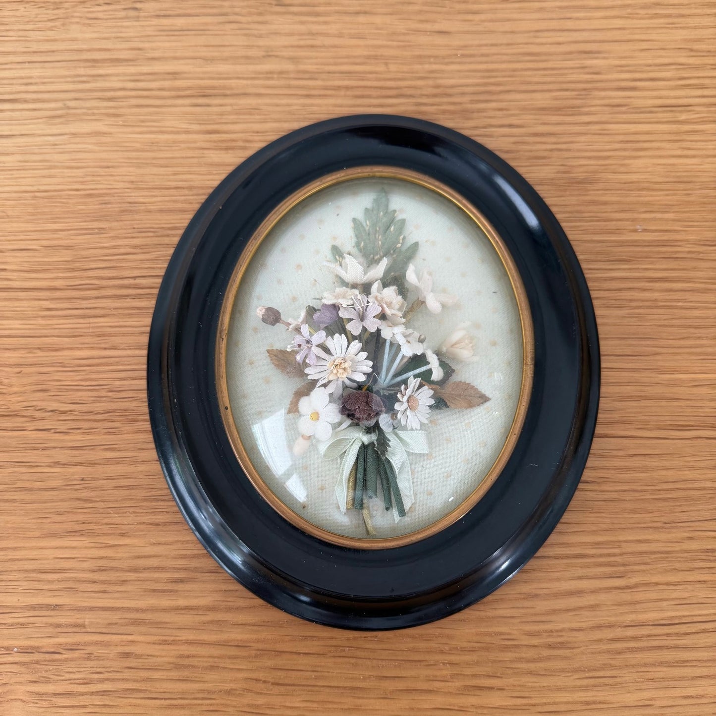 Antique French Napoleon III Silk Flower Reliquary Black Wood Frame 1408265 Fleamarketfrance