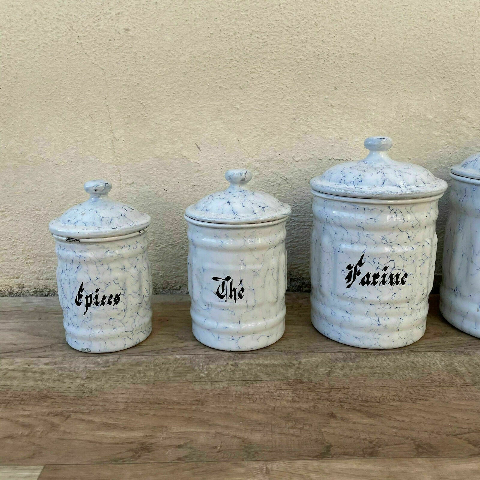 Bistro Francais Canister Set 5 French Enameled France Vintage 1900 s 0311218 - Fleamarketfrance