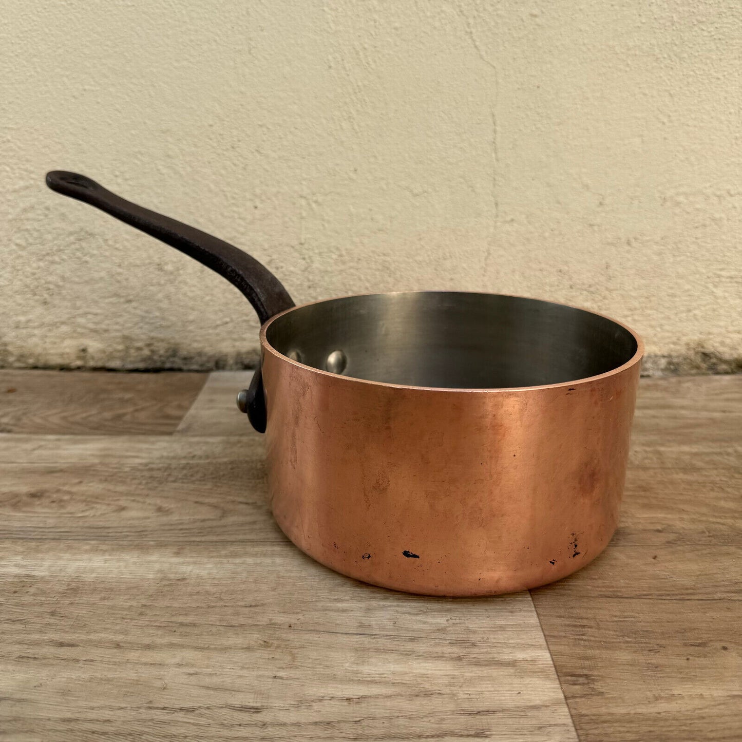 Vintage FRENCH Copper PAN TIN LINING chef 2.4kg 3mm 2107243 - Fleamarketfrance