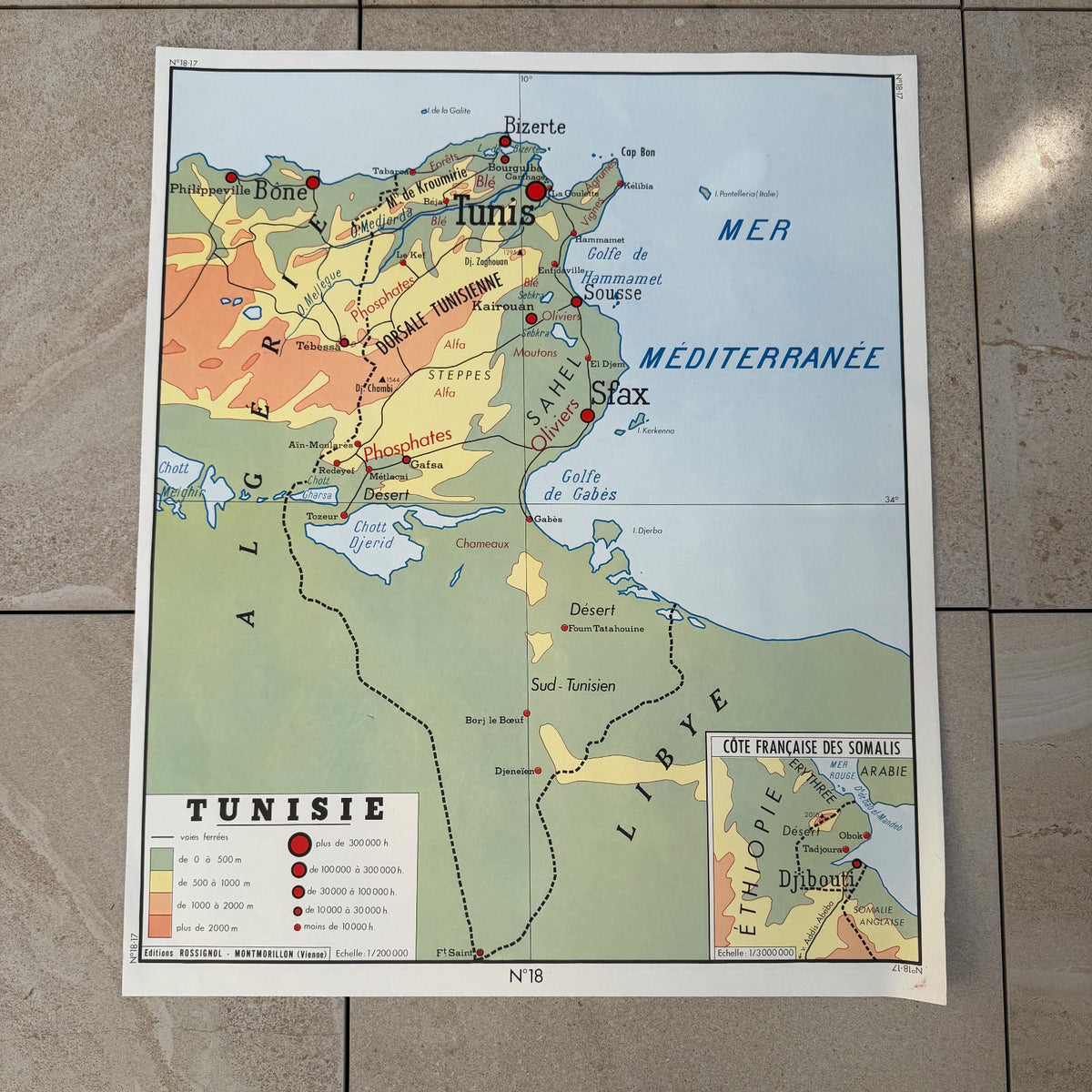Vintage French School Map Poster Tunisia Algeria Geography 2008262 Fleamarketfrance