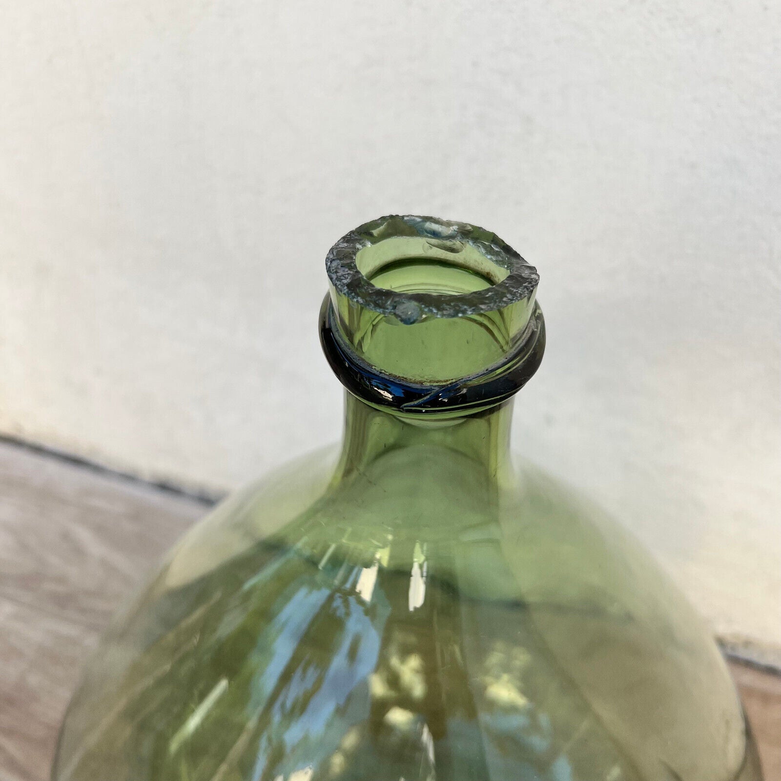 Old French Green Dame Jeanne Demi John Carboy Bottle bonbonne BLOWN 15" 24112414 - Fleamarketfrance