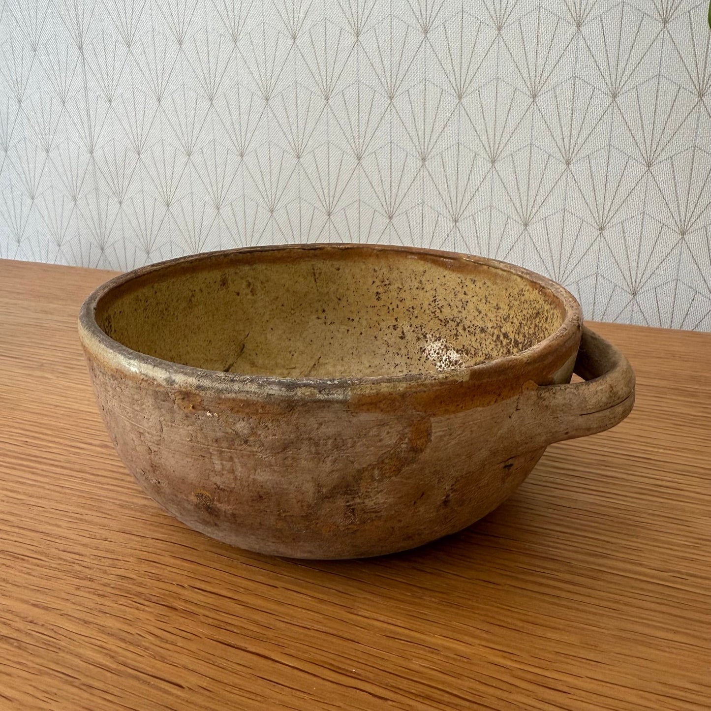 HANDMADE GLAZED ANTIQUE FRENCH STONEWARE PLATE KEYS BOWL FRUITS 23072515