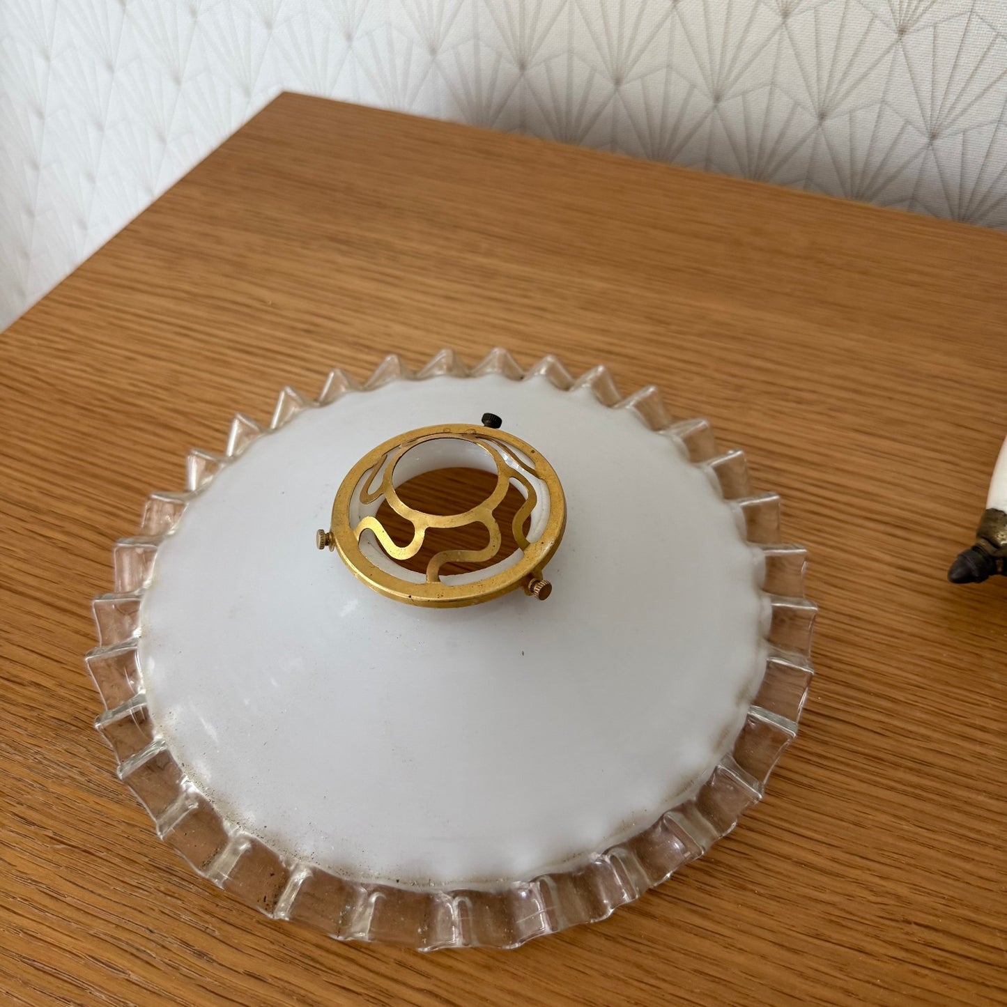 Vintage French Pendant Light Shade Opaline Art Deco Porcelain 2708252