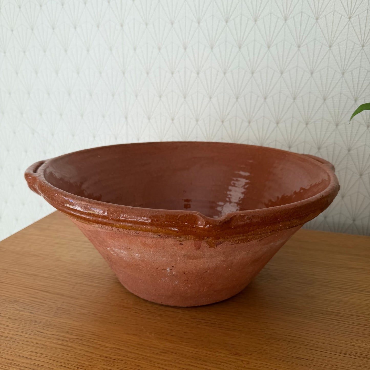 VINTAGE FRENCH GLAZED TERRACOTTA SALAD MIXING BOWL TERRINE TIAN 14 3/4" 0312254