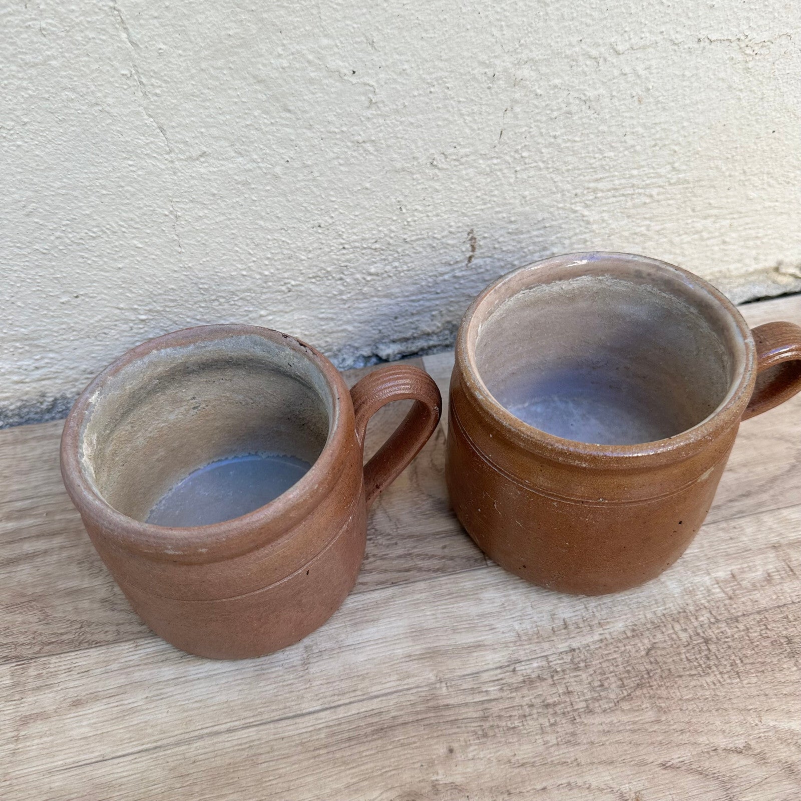 French Pottery Mugs Vintage Brown Stoneware Coffee Cups Set 01112317 Unbranded