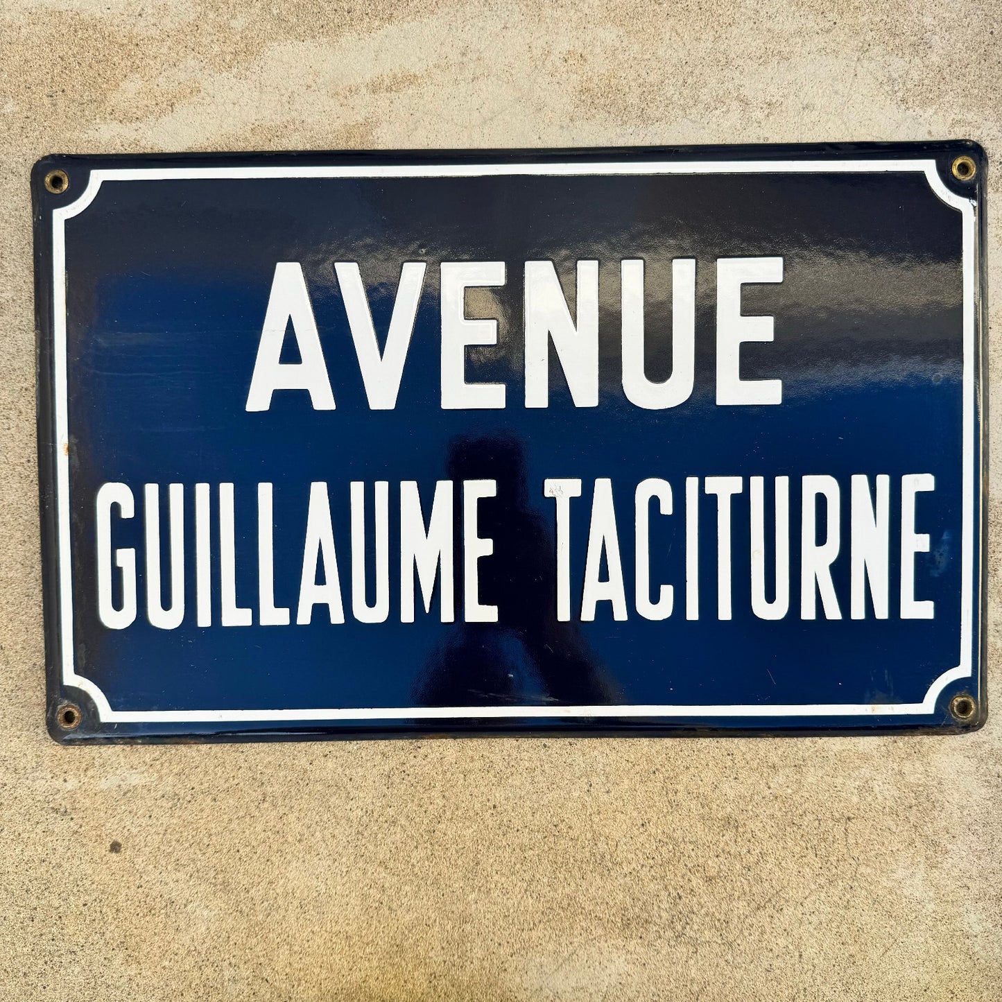 French Enamel Street Sign Avenue Guillaume Taciturne Vintage Blue 13042442 Fleamarketfrance